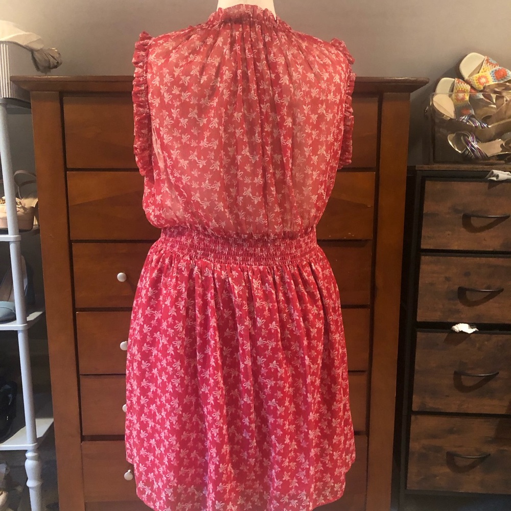 Red Floral Smocked Waist Sleeveless Dress - Picture 2 of 6